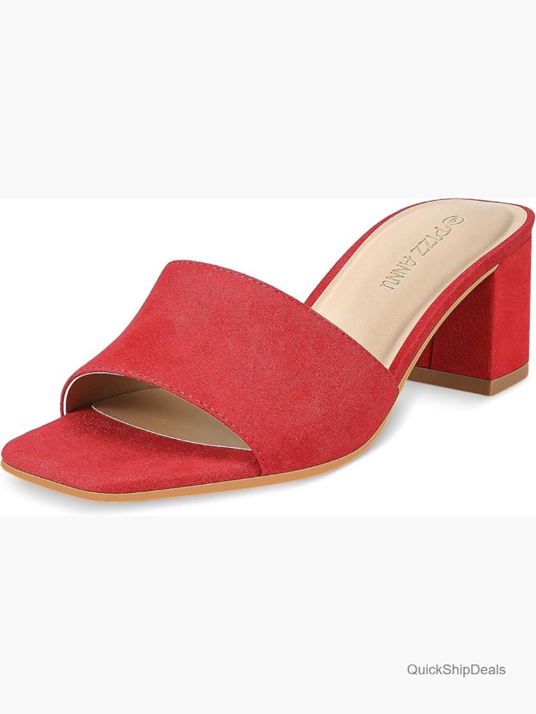 Faux Leather Square Open Toe Heeled Sandals Slip On Mules